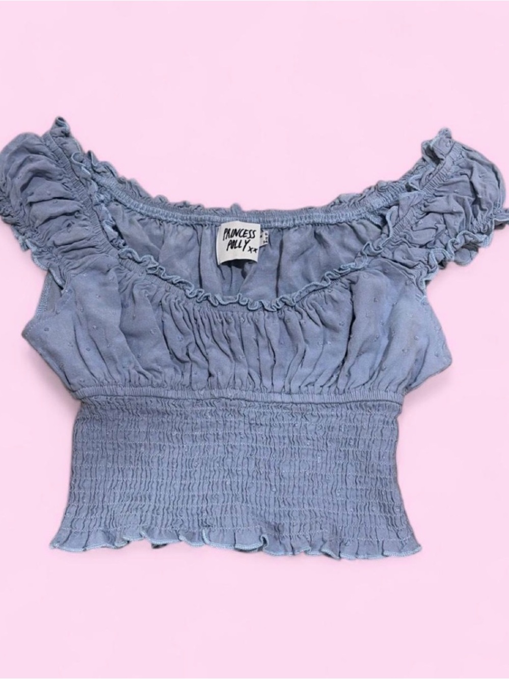 Princess Polly Dusty Lavender Smocked Off-Shoulder Crop Top